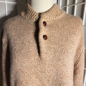 Vintage LL Bean 100% Lambs Wool Mens Large Long Sleeve 1/4 Button Sweater